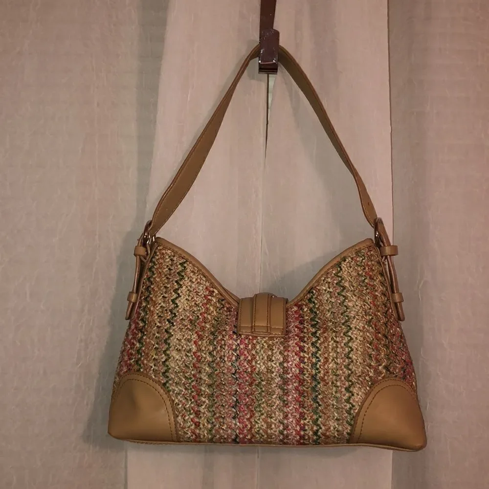 Croft & Barrow Tan Multicolored Faux Leather Straw Hobo Bag